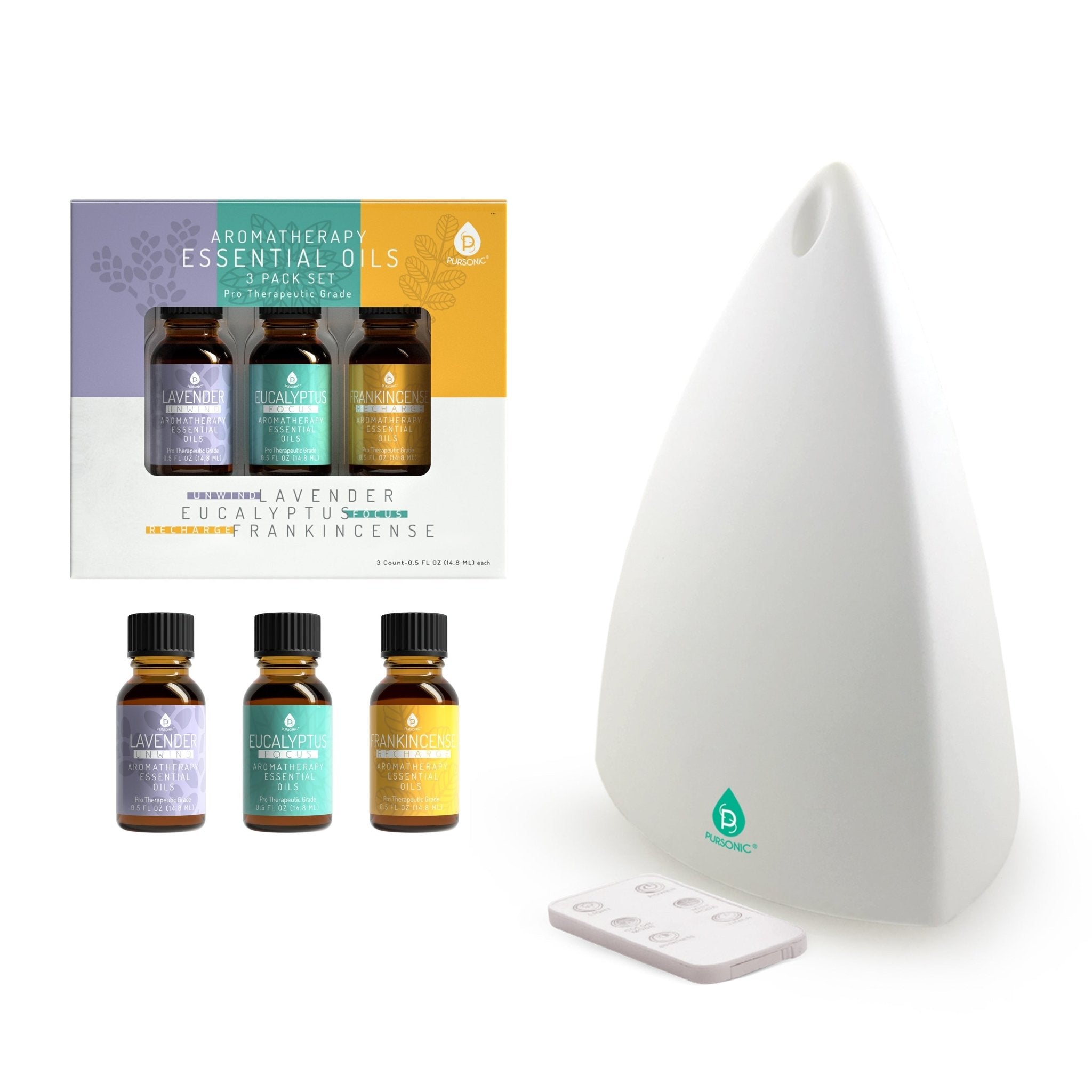 Pursonic Aromatherapy Diffuser & Essential Oil Set - Ultrasonic Top 3 Oils - The Kings Place
