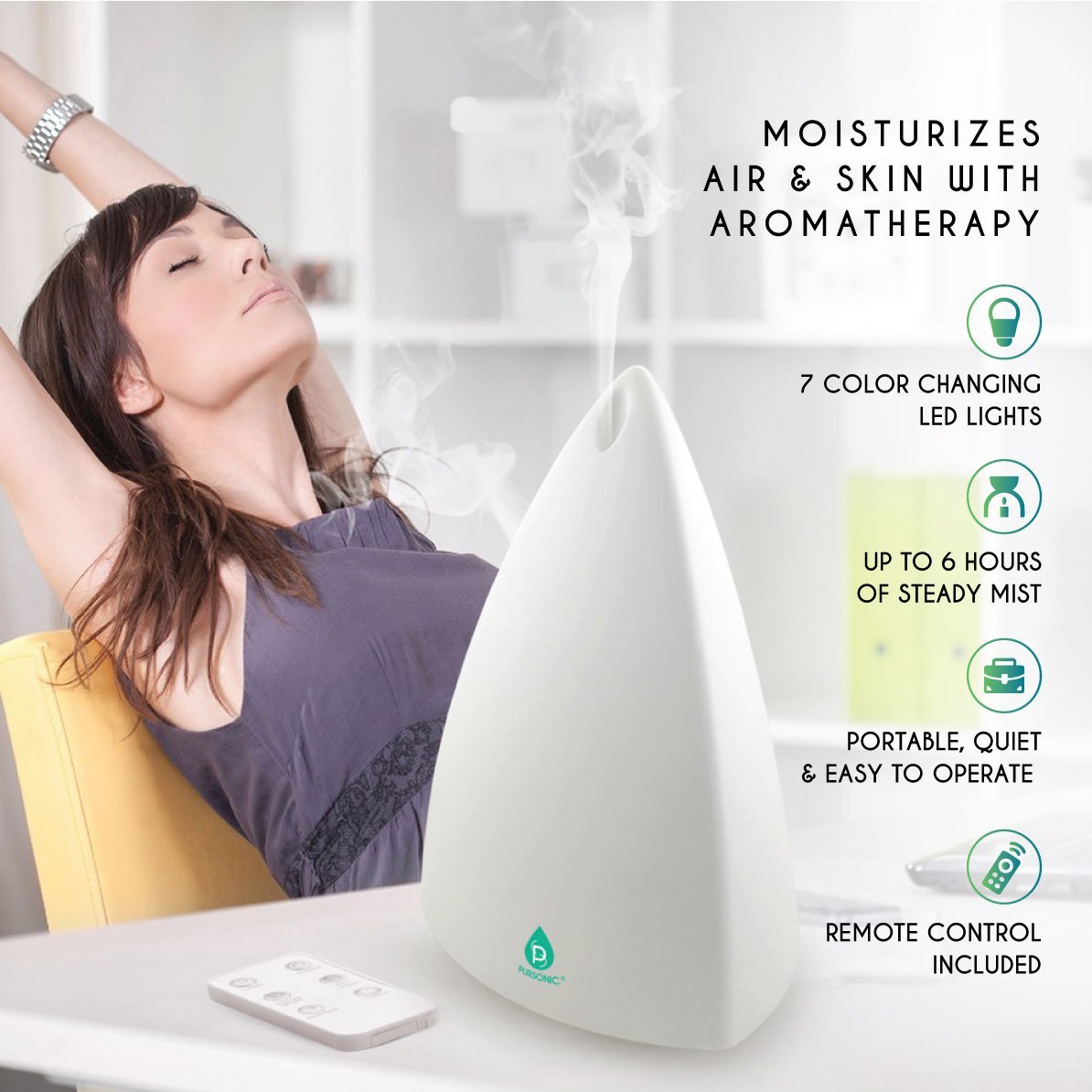 Pursonic Aromatherapy Diffuser & Essential Oil Set - Ultrasonic Top 3 Oils - The Kings Place